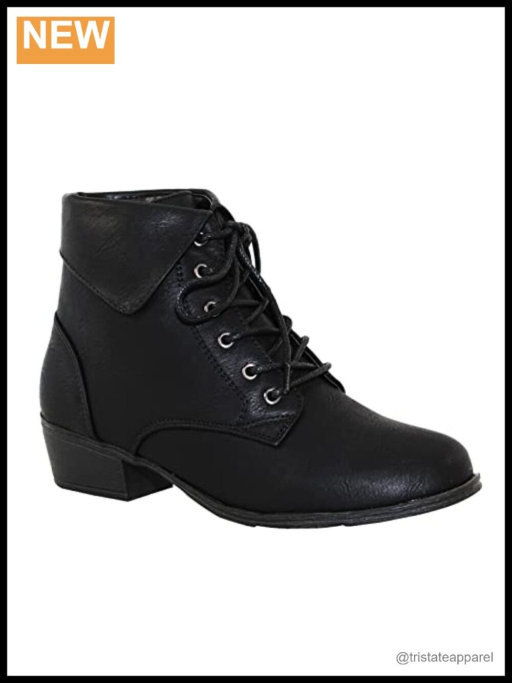 Women's Foldover Lace Up Low Chunky Heel Ankle Booties